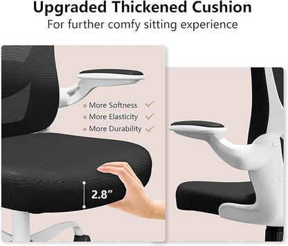 Ergonomic Office Chair, Comfort Swivel Home Office Task Chair, Breathable Mesh Desk Chair, Lumbar Support Computer Chair with Flip-up Arms and Adjustable Height