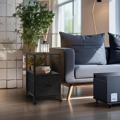 2 Tier Metal Mobile Under Desk Home Printer Stand with Storage Drawer Small File Cabinet for Home Office with Wheels Printer Tables for Small Spaces, Black