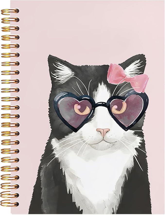 BearCake Black Cat Notebook,Cat Gifts for Women Cat Lovers,A black cat with glasses Cat Journal,Cute fun Black Cat Gifts,Cat Mom Gifts,Cat Lady Gifts,Cute Notebook,Hardcover Spiral Notebook 5.5x8.3