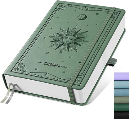 EMSHOI Bullet Dotted Journal Notebook - 320 Pages, 100gsm Thick Paper, A5 Hardcover Leather, Dot Grid Notebook for Women Men Work Writing, Bullet Journaling, Drawing, 5.75 x 8.38, Green