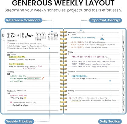 2026 Planner, Weekly and Monthly Calender Planner, Jan 2026 to Dec 2026, Hardcover 2026 Calendar Planner Book with Tabs & Inner Pocket, Office Home School Supplies for Women & Men - A5 (6.3" x 8.5"), Blue