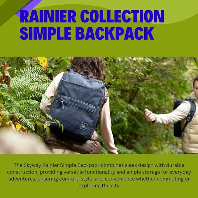 Skyway Luggage Rainier Simple Backpack, Eco-Friendly, Made of 100% rPET Travel Laptop Bag for Women & Men, Flight Approved Carry On Backpack, 16L, Crater Black