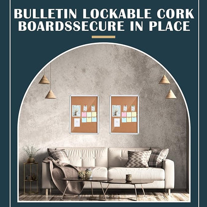 2 Pieces Enclosed Bulletin Board 26 x 20 Inch Lockable Notice Board Case Aluminum Framed Waterproof Noticeboards Cabinet with Mounting Screws for Office School Classroom Wall Display