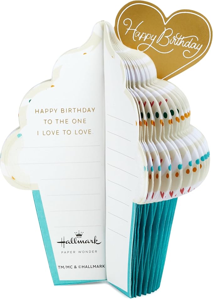 Hallmark Paper Wonder Romantic Pop Up Birthday Card for Husband, Wife, Boyfriend, Girlfriend (Honeycomb Cupcake)