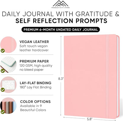 Best Daily Journal for Men & Women for Mindfulness, Productivity, Happiness & Self Care | Gratitude Journal, Affirmation Journal, Positivity Journal, Manifestation Journal, Self-Care Journal, Habit Tracker & Daily Journal with Prompts (Pink)