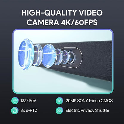 Yealink UVC40 4K 60FPS USB Video Conference Camera, Teams Zoom Certified,133° Wide Angle Webcam with 8 Microphones and Speakers, Audio and Video Conferencing System for Small and Huddle Rooms USB-A