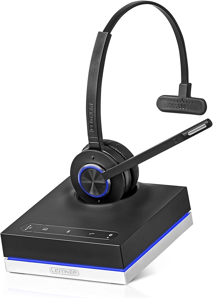 Leitner LH670 3-in-1 Wireless Office Headset with Mic – Wireless DECT Headset for Office Phone, Computer and Cell Phone – 5 Year Warranty – Single-Ear
