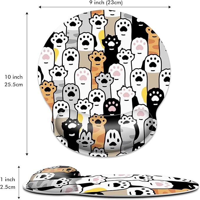 Ergonomic Mouse Pad with Wrist Support,Cute Cat Paws Mouse Pad with Wrist Rest,Relieve Wrist Pain Mousepad Non-Slip Rubber Base,Mouse Pads for Desk,Computers,Laptop,Office,Gaming,Home,Accessories