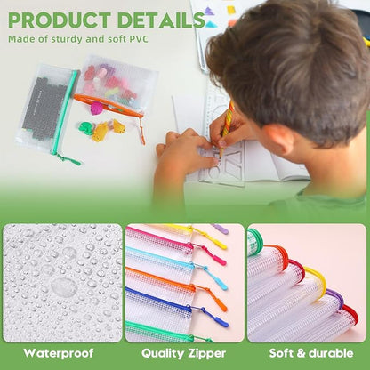 24pcs Mesh Zipper Pouch File Bags Puzzle Storage Bags, A5 Size 9.4 x 6.9 Inches Large Reusable Zipper Pouches for Organizing Classroom Board Game Organization