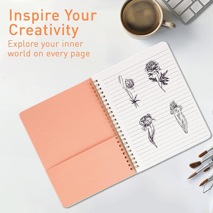 Sweetzer & Orange S&O Cute Spiral Notebooks - College Ruled Spiral Notebook with Pockets - Hardcover Notebook for Women - Cute Notebooks for School & Journal - 80 Double-Sided Pages, 6.25" x 8.25”