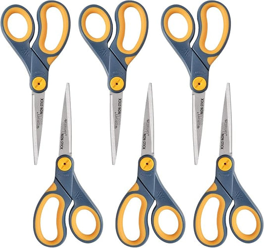 Westcott ‎17597 8-Inch Non-Stick Titanium Scissors For Office and Home, Blue/Gray, 6 Pack