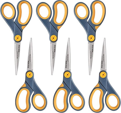 Westcott ‎17597 8-Inch Non-Stick Titanium Scissors For Office and Home, Blue/Gray, 6 Pack