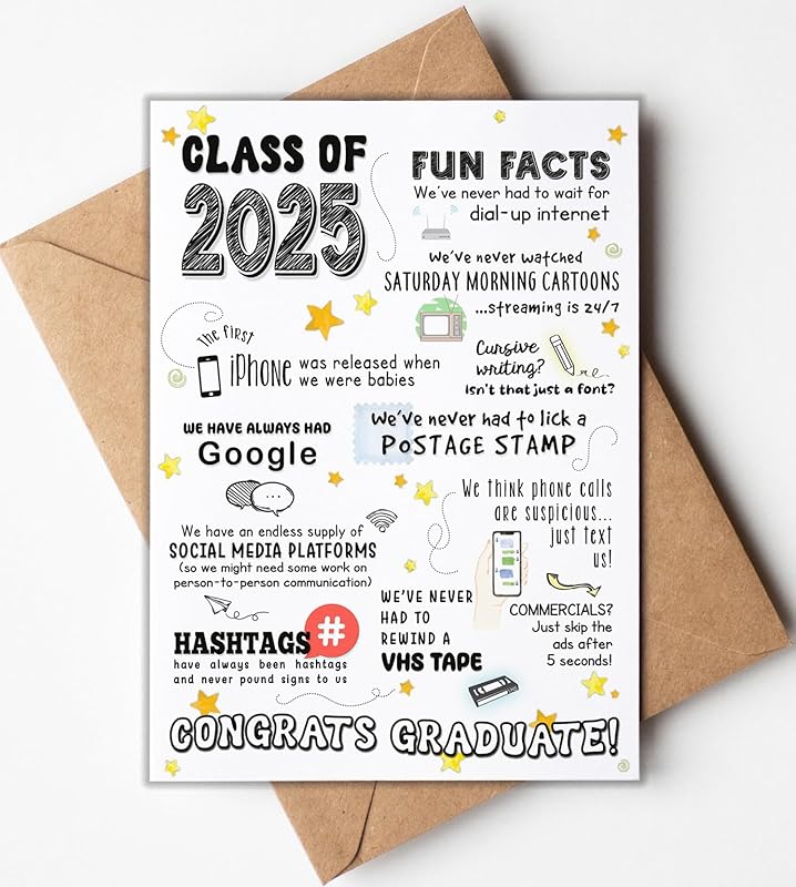 Katie Doodle - Funny, High School Graduation Card, Class of 2025 Gifts (Handmade in USA), Graduation Gifts for Her, Him, Girls, Boys - Includes 1 x Grad Card (5x7 inch) & 1 Kraft Envelope (self-seal)