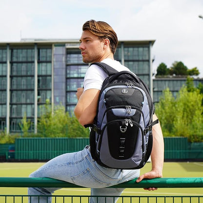 Swissdigital Design Large Business Laptop Backpack with Smart USB Charging Port Travel Backpack Fits 15.6 inches laptops (VECTOR SD803-16 Haze Blue/Black) One Nation One World