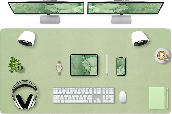 Bloss 47.2" x 24" Large Desk Mat, Leather Desk Mat, Large Mouse Pad + Keyboard Pad, Non-Slip Desk Mat Protector for Office, Home - Green
