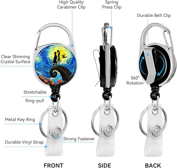 Badge Holder with Retractable Reel and Breakaway Lanyard，Christmas Nightmare Badge Clips Retractable Heavy Duty Badge Reel，Halloween Keychain，ID Holder with Breakaway Lanyard for School