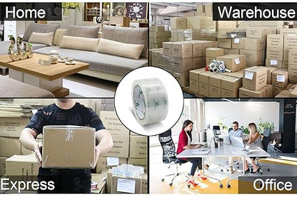 BOMEI PACK 12 Rolls Clear Packing Tape Rolls with Free Dispenser, Heavy Duty Refill Tape for Shipping Moving and Packaging, 2.4Mil 1.88 Inch x 60 Yard