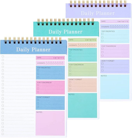Set of 3 To Do List Notepad, 52 Sheets Undated Daily Planner 2024, 5.2"x7.8" To Do List Notebook, Daily Checklist for School/Office Supplies