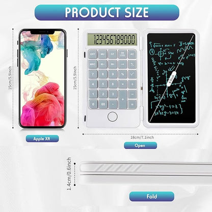 Hion Calculators,12-Digit Large Display Rechargeable Pocket Office Desktop Calculator with Erasable Wiriting Tablet,Mute Basic Desk Calculators with Doodle Pad for Student Home School,White
