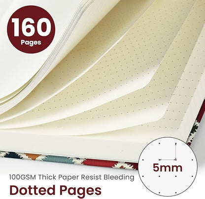 Bullet Dotted Journal Notebook for Women & Men, Hardcover Leather Journal for Writing, A5 Bullet Journaling Notebook for Work & Sketching, Perfect for Office School Home Supplies, 160 Pages, Retro Argyle