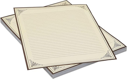 Juvale Fancy Vintage Lined Paper with Antique Border Design, Aged Stationery for Writing Letters, Invitations, Poems, Lyrics, Notes, Cream Color (8.5x11 Inches) - 96 Sheets