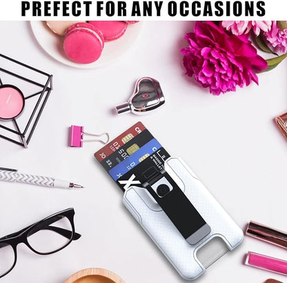 LIUGX Badge Holder, ID Card Holder with Metal Clip - Durable Polycarbonate (Holds 1 to 4 Cards), Portable Wallet for Office, Laborer, Police, Work, White