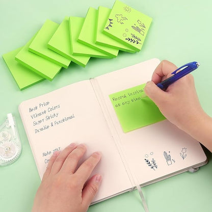 Sticky Notes 3x3 Self-Stick Notes Bright Colors Sticky Notes 8 Pads 80 Sheet/Pad (Green)