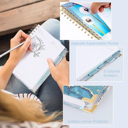 Spiral Notebooks for Work, 240 Pages Lined Spiral Journal Notebook, 5 Subject A5 College Ruled Journals for Writing, 8.6”x6.2''Journaling Notebooks for School Office Supplies (Blue Marble)