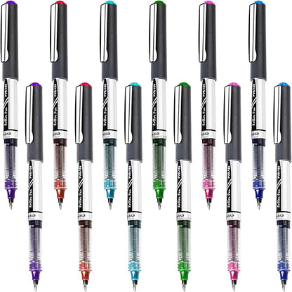 EYEYE 0.7mm Rollerball Pens Medium Point, 12 Pack 6 Colors Roller Ball Pen Quick Dry, Liquid Ink Pens Fine Point Smooth Writing Pen for Journaling, Note Taking, Office, School Supplies