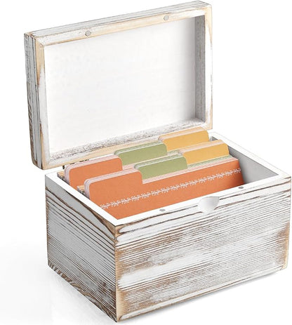 DRASTAR Index Card Holder, Index Card Organizer 3x5, Index Card Holder with Dividers, Index Card Holder for Desk, Index Card Storage Case, Note Card Box, Retro White