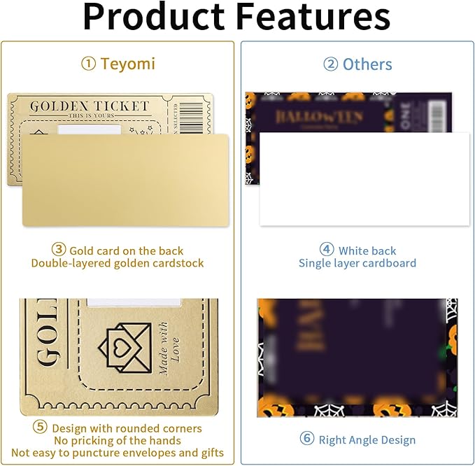 1 Piece Golden Ticket Scratch-off Card with Envelope, Scratch & Reveal Surprise Ticket for Writing Your Own Special for Birthday, Gifts for Girlfriends, Wives, Valentine's Day Card, Christmas Gift Card