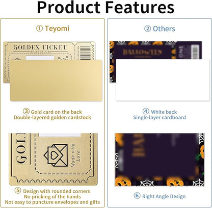 6 Pieces Golden Ticket Scratch-off Cards with Envelopes, Scratch & Reveal Surprise Ticket for Writing Your Own Special for Birthday, Girlfriends, Wives, Valentine's Day Card, Christmas Gift Card