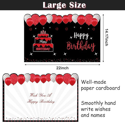 Jumbo Birthday Card with Envelope, Giant Guest Book Happy Birthday Greeting Cards, Large Birthday Card Gifts Party Supplies, Red Black Extra Big Birthday Card Decor