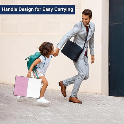 Small White Board Cork-Board Combo - 16 X 12 inches Pink Linen Board & Magnetic Dry Erase Board for Wall, Mini Bulletin Cork Board with Holder for Office, Home and School