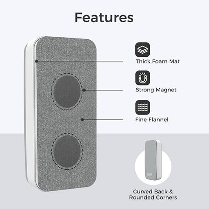 LOUKIN Magnetic Dry Erase Eraser, Whiteboard Eraser, Glass Board Eraser(Gray), One Bottle of 3.4 fl oz Whiteboard Cleaner Included, for Classroom, Home and Office Use