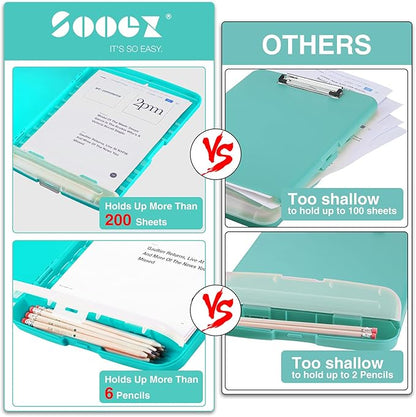 Sooez Clipboard with Storage, High Capacity Nursing Clipboards with Pen Holder, Heavy Duty Plastic Storage Clipboard with Low Profile Clip, Clipboard Folder, Teacher Must Haves, Office Supplies
