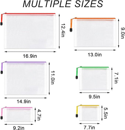 Umriox Zipper Bags, 6 Assorted Size (6 Colors, 12 Packs), Project Bags for Cross Stitch, Mesh Zipper Pouch for Office Supplies Travel Accessories and Board Games Storage