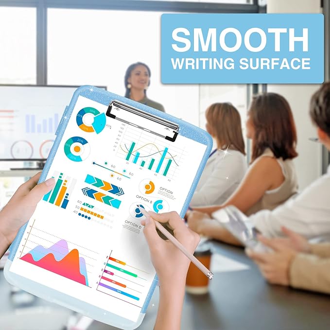 Sooez Glitter Clipboard with Storage, High Capacity Storage Clipboard with Pen Holder, Cute Clip Boards 8.5x11 with Low Profile Clip, Sparkle Plastic Clipboard Case Box for Women & Kids, Side Opening