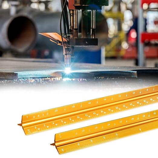 Architectural Scale Ruler, Imperial Measurements 12'', Laser-Etched Aluminum Architect Triangular Ruler Gold for Architects, Students, Draftsman, and Engineers by mveohos