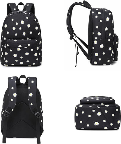 Flowers Black School Backpack for Teens Girls, Womens College Bookbags Kids School Bags Laptop Backpacks