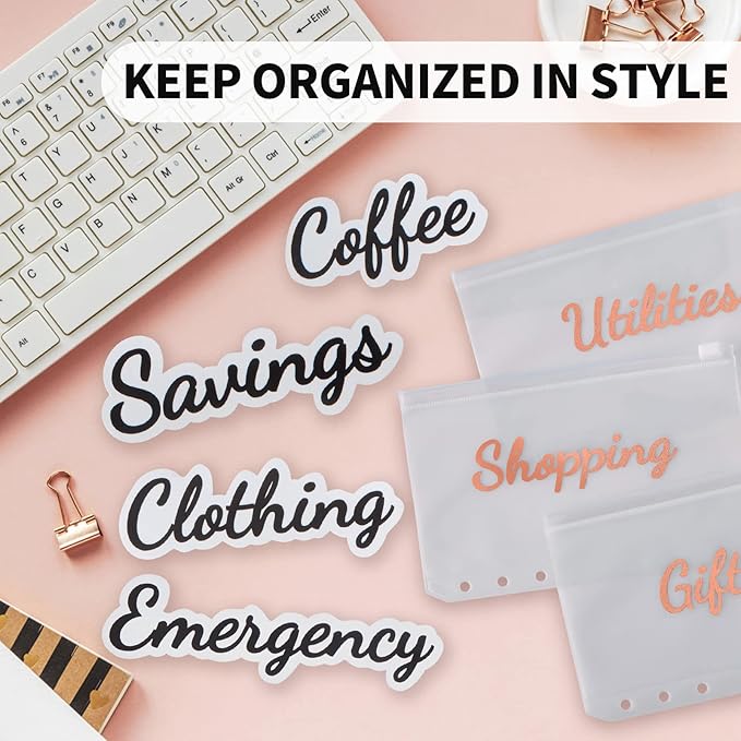 80 Cash Envelope Label Stickers - Black Bold Budget Binder List Labels for Monthly Finance Planner & A6 Cash Binder, Budgeting Category Clear Stickers for Budget Wallet, Money Coupon Organizer