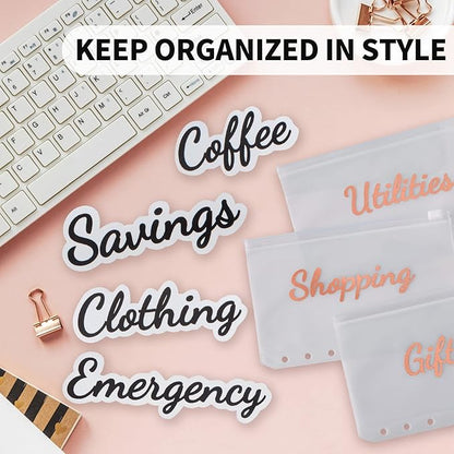 80 Cash Envelope Label Stickers - Black Bold Budget Binder List Labels for Monthly Finance Planner & A6 Cash Binder, Budgeting Category Clear Stickers for Budget Wallet, Money Coupon Organizer