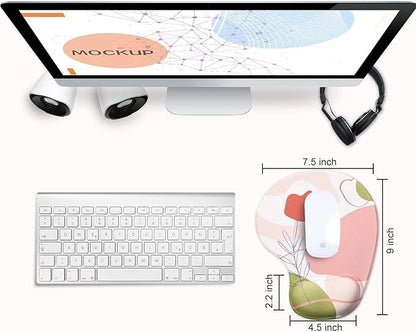 JIKIOU Mouse Pad, 2 Pack Ergonomic Mouse Pads with Comfortable Gel Wrist Rest Support and Lycra Cloth, Non-Slip PU Base for Easy Typing Pain Relief Durable and Easy to Clean Small Rose