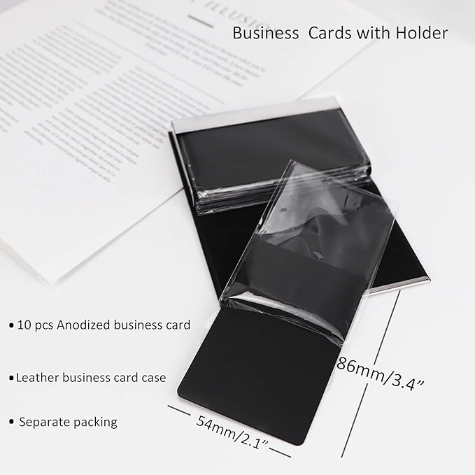 Thick Aluminum Metal Business Cards Anodized Aluminum 86 X 54 X 0.8mm with Protector Sleeves (black-10)