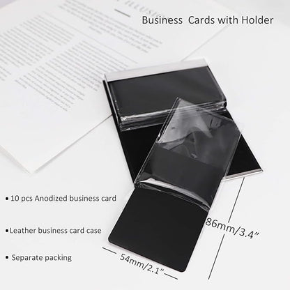 Thick Aluminum Metal Business Cards Anodized Aluminum 86 X 54 X 0.8mm with Protector Sleeves (black-10)