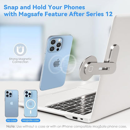 CloudValley Magnetic Phone Holder for Laptop Designed for iPhone 16/15/14/13/12 MagSafe, Adjustable Phone Monitor Side Mount, Slim Portable Foldable Computer Expansion Bracket, Silver…