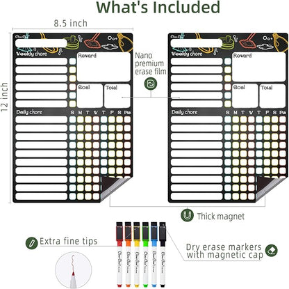 CLEVER CLEAN Magnetic Dry Erase Chore Chart - 8.5"x12" Behavior Responsibility Chore Board for Kids, Teenagers, Adults - 6 Extra Fine Point Markers Included - Shipped Flat
