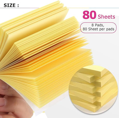 Sticky Notes 3x3 Self-Stick Notes Bright Colors Sticky Notes 8 Pads 80 Sheet/Pad (Yellow)