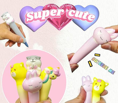 Easter Baskets Kawaii Squishy Pens 4 Pcs Cute & Fun Pen for Stationary & Cool Pens for Teenage Gifts for Tweens Back to School Supplie