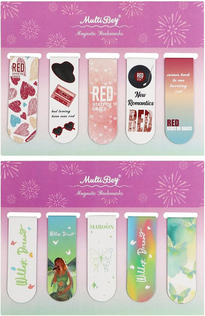 10Pcs Magnetic Bookmarks T-S Colorful Bookmarks Page Markers for Fans Readers, Women, Book Lovers, Students Teachers, Funny Office Supplies Stationery Gifts Used in Office, School, Home (Red & Green)